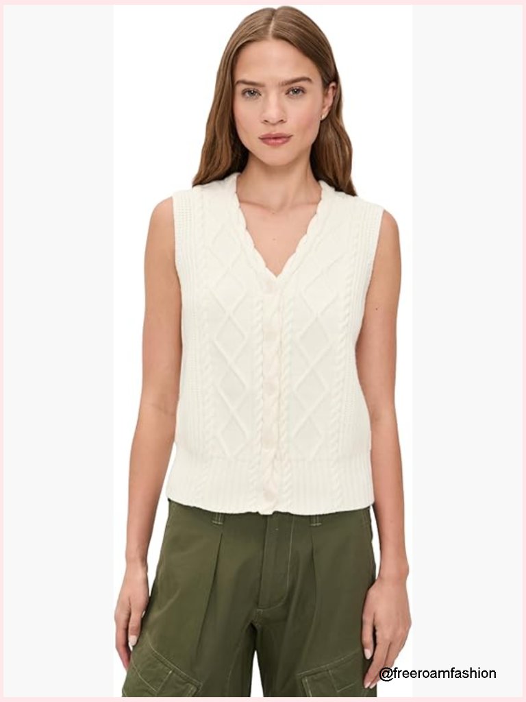 Mid-Weight Cable Knit V-Neck Sleeveless Sweater Vest